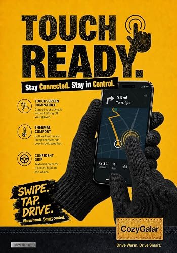 Black winter gloves using a smartphone touchscreen