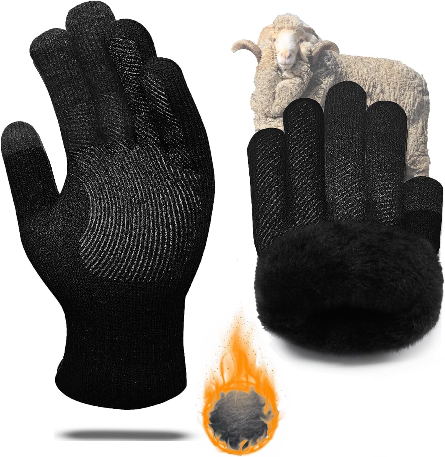 CozyGalar black fleece-lined winter gloves showing palm grip and soft lining