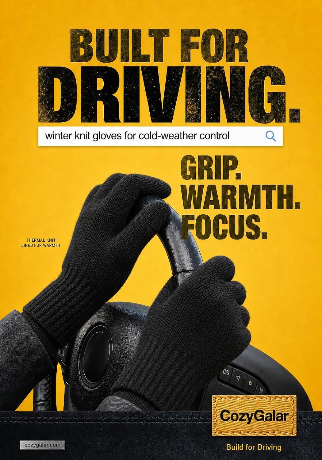 CozyGalar winter gloves gripping a steering wheel for cold-weather driving