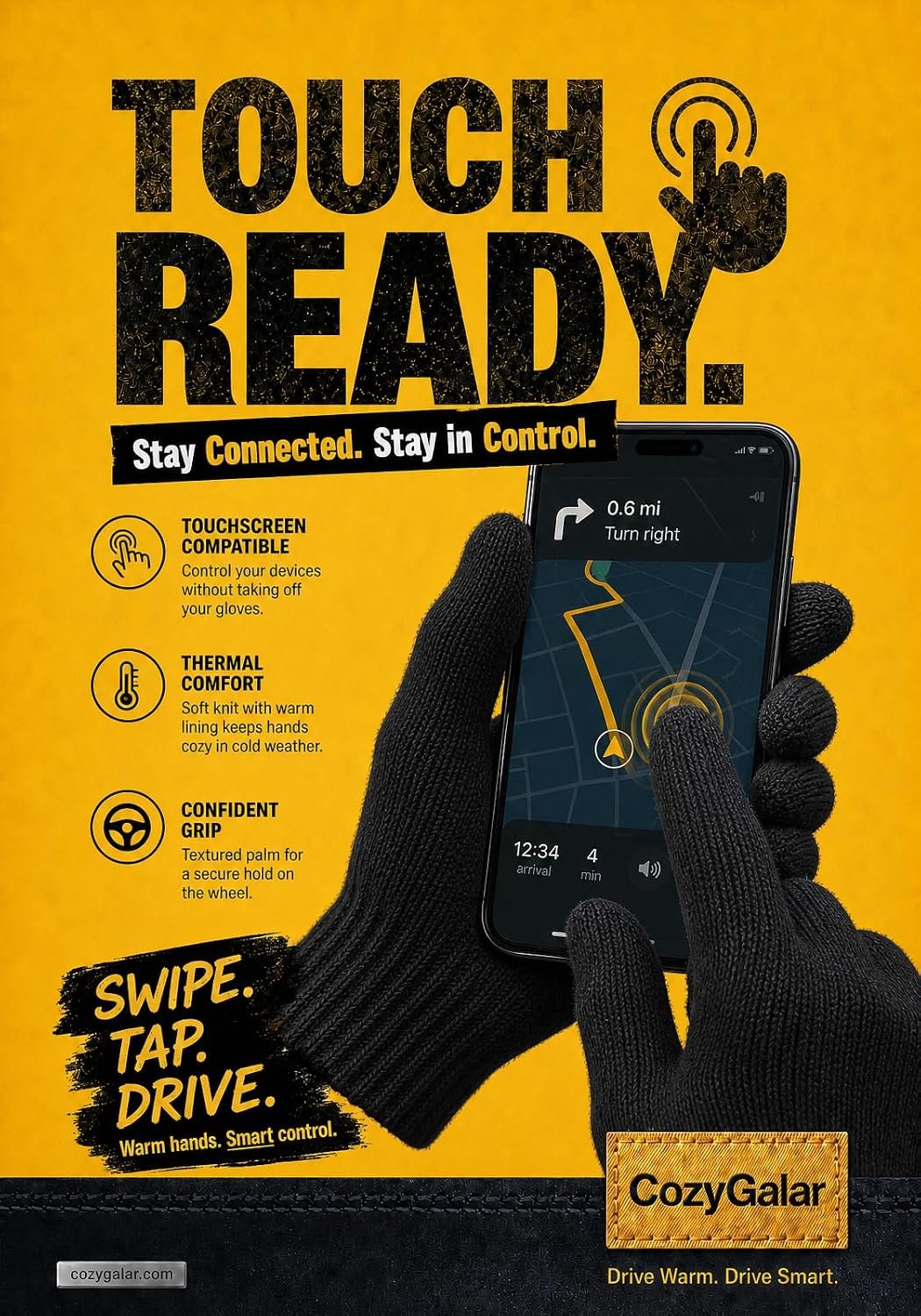 CozyGalar touchscreen winter gloves using a smartphone navigation screen