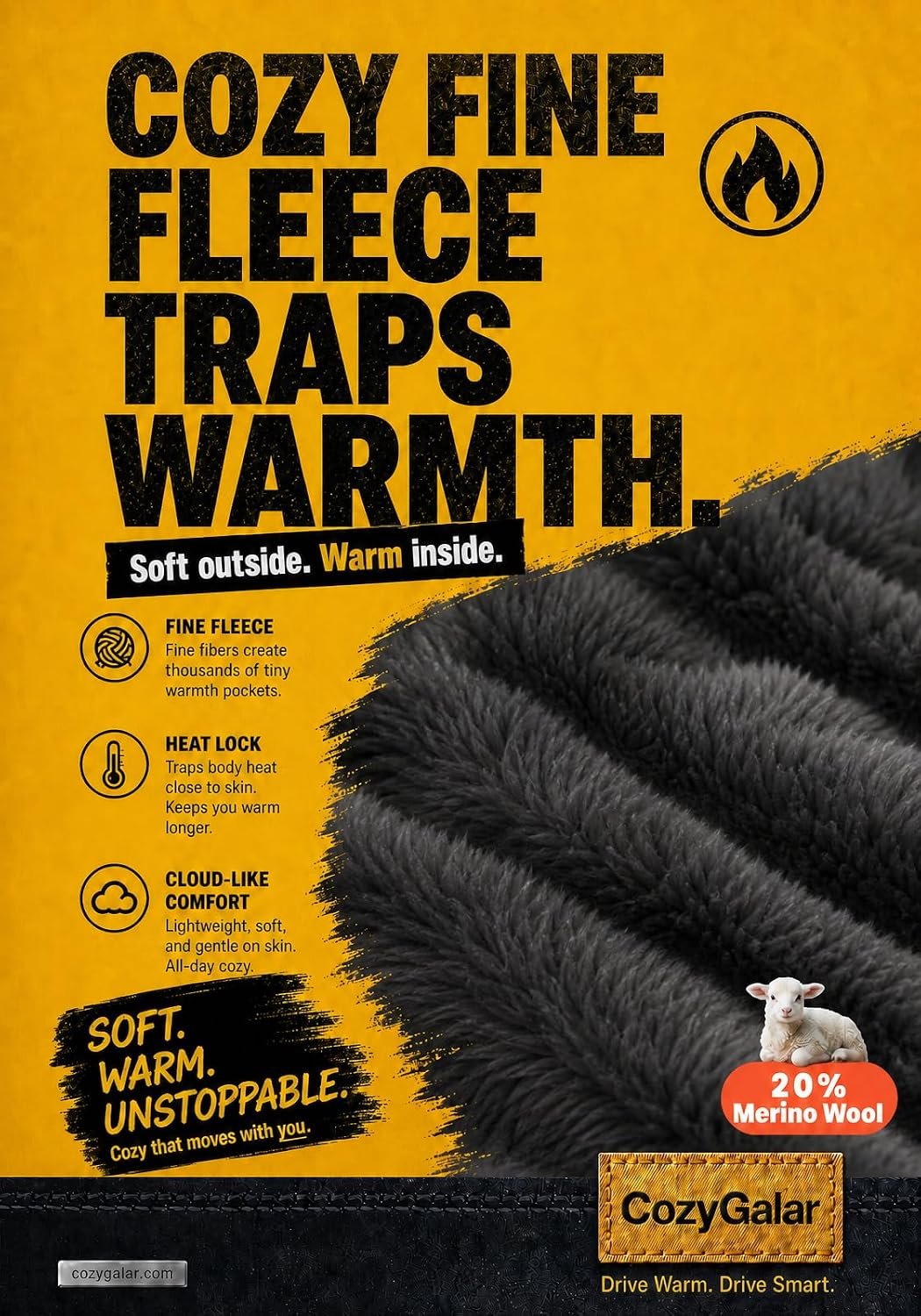 Close-up of CozyGalar fine fleece lining and merino wool blend