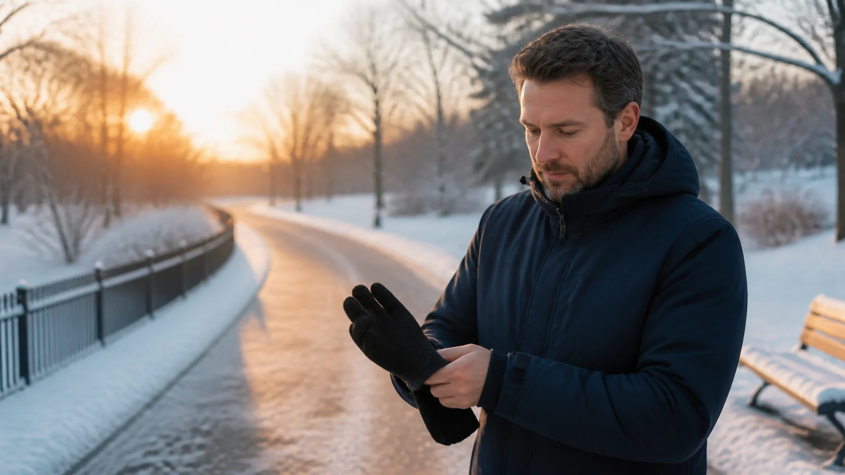 Why Do My Hands Sweat in Winter Gloves and Then Feel Cold? Winter commuter removing a black knit glove after his palm becomes damp