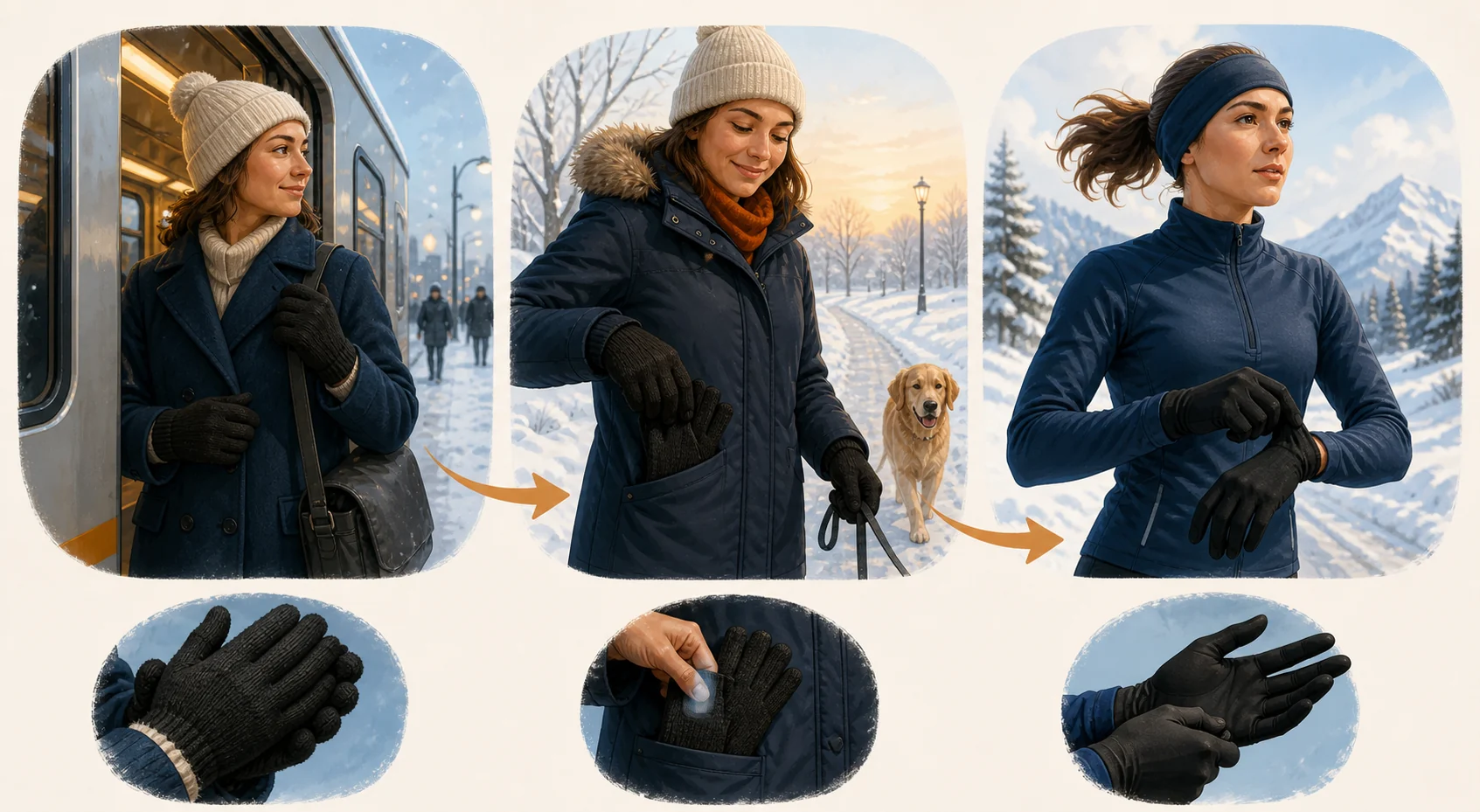 Why Do My Hands Sweat in Winter Gloves and Then Feel Cold? Illustrated winter glove choices for commuting dog walking and high-output running