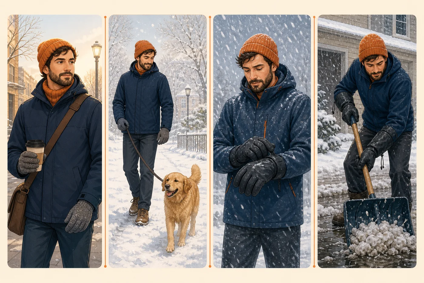 Are Knit Gloves Waterproof? What to Know Before Rain or Snow Four winter scenarios progressing from a dry commute to wet snow and slushy snow clearing